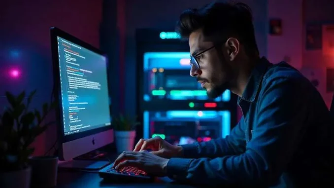 man with console terminal