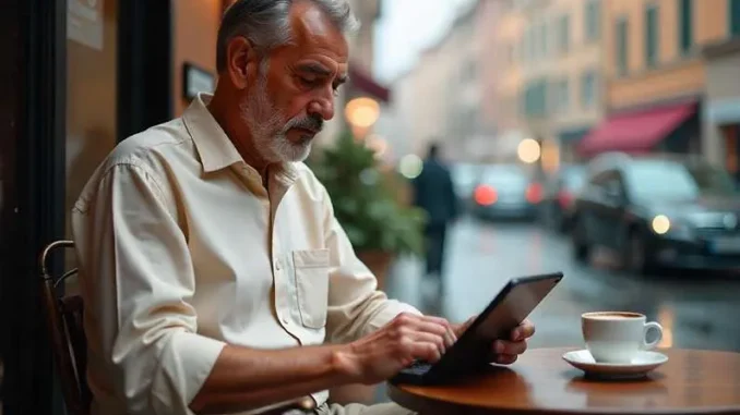 man wiwth tablet
